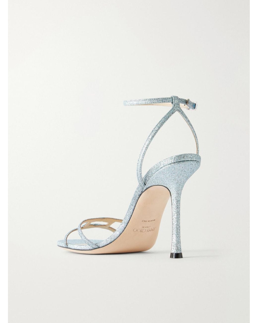 Jimmy Choo White Leo 100 Glittered Leather Sandals