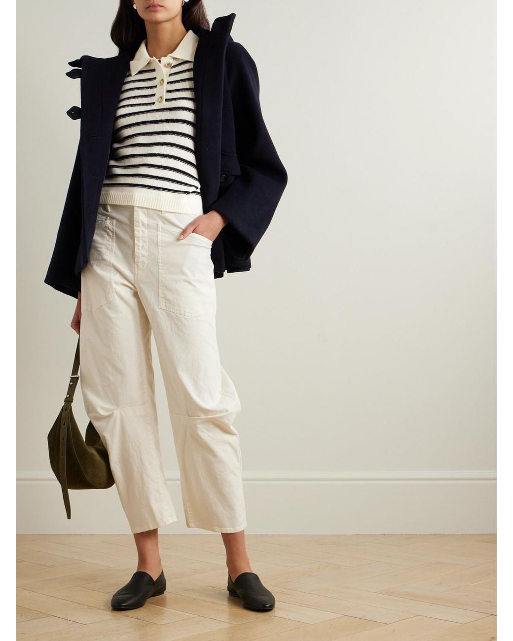 Allude Gray Striped Wool And Cashmere-Blend Polo Sweater