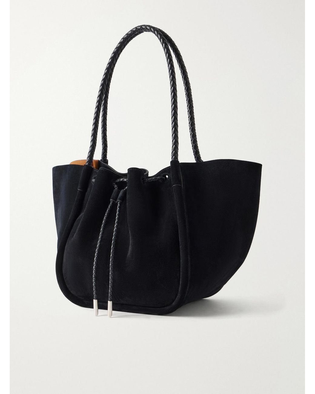 Proenza Schouler Black Large Ruched Leather-Trimmed Suede Tote