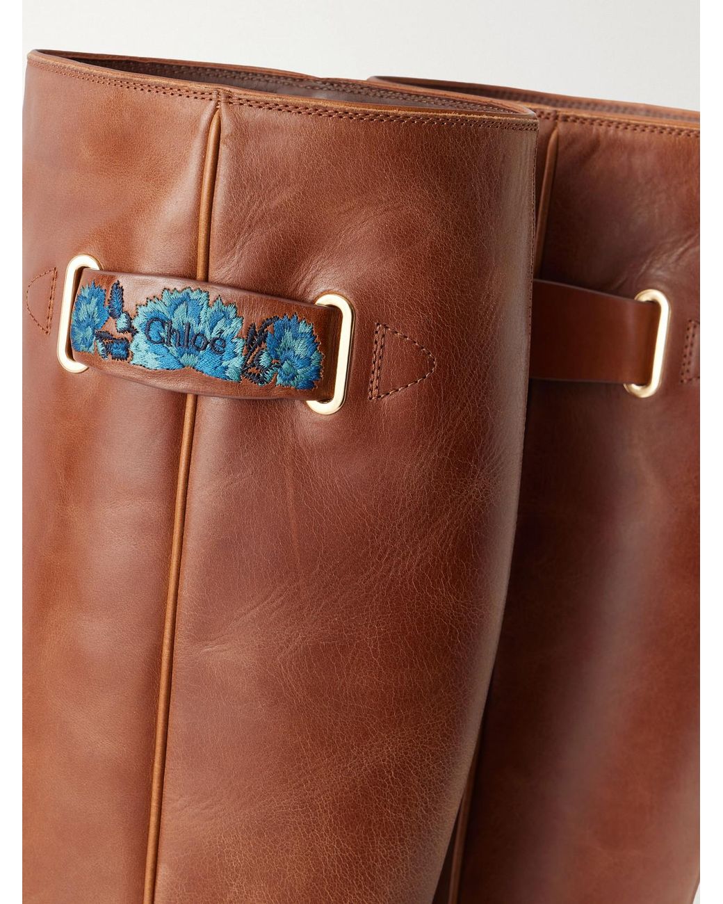 Chloé Brown Azelan Embroidered Leather Knee Boots