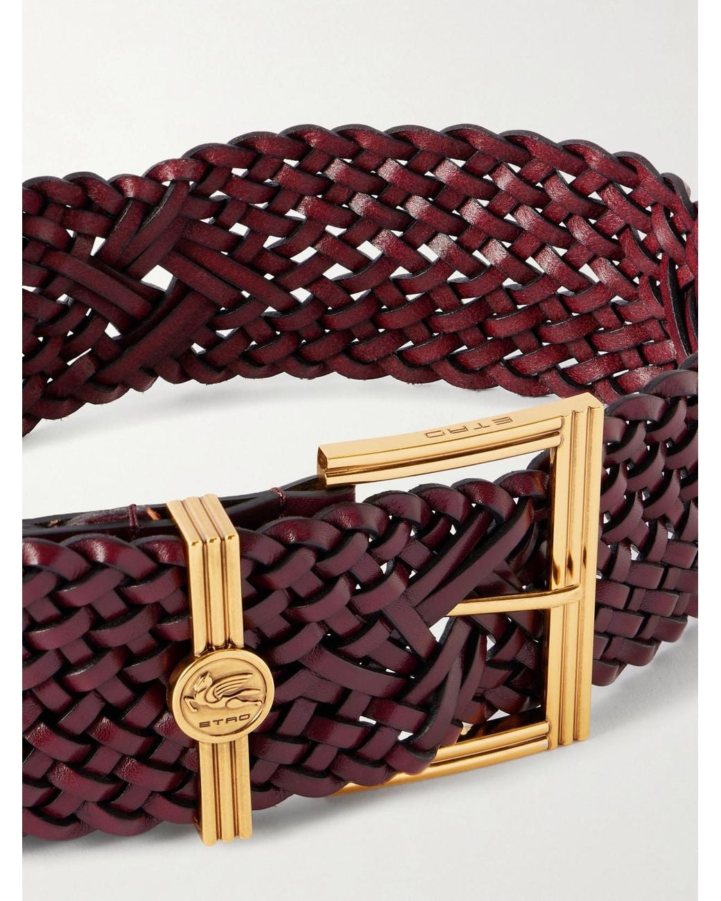 Etro Red Pegaso Logo-Embellished Woven Leather Belt