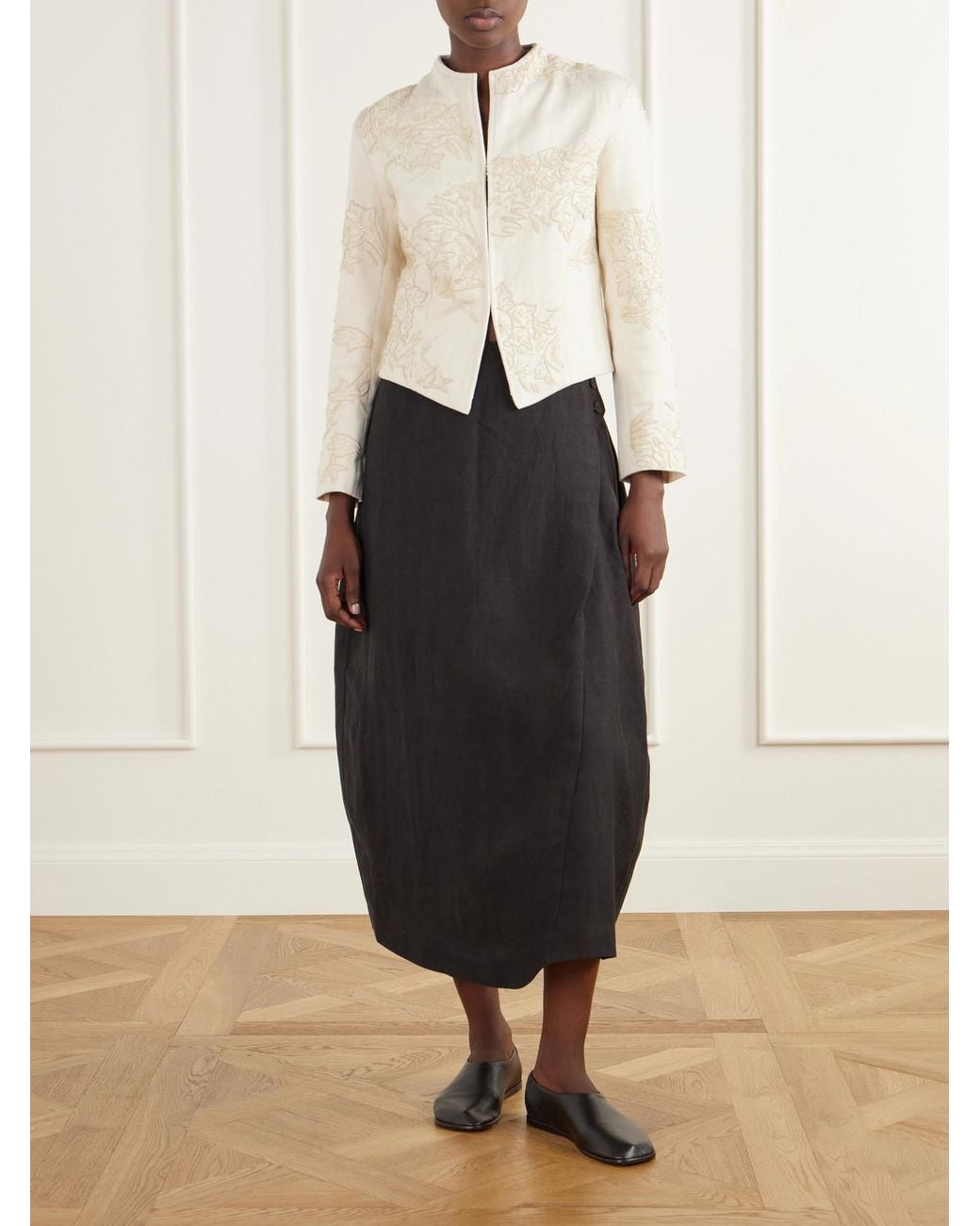 Kartik Research Natural Bead-Embroidered Denim Jacket