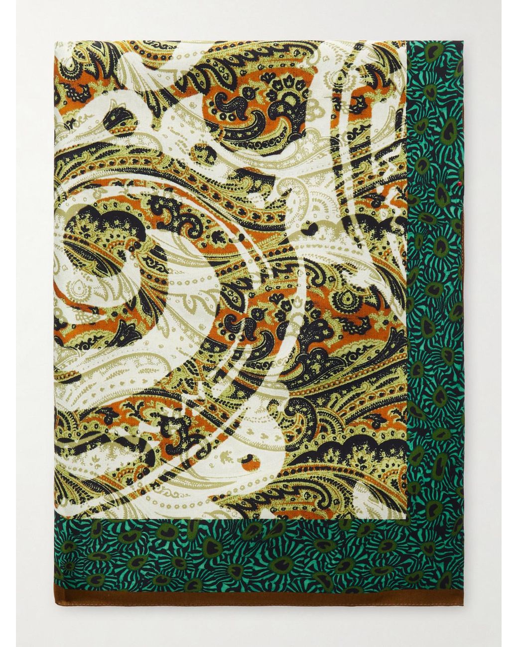 Dries Van Noten Green Floral-Printed Satin Scarf