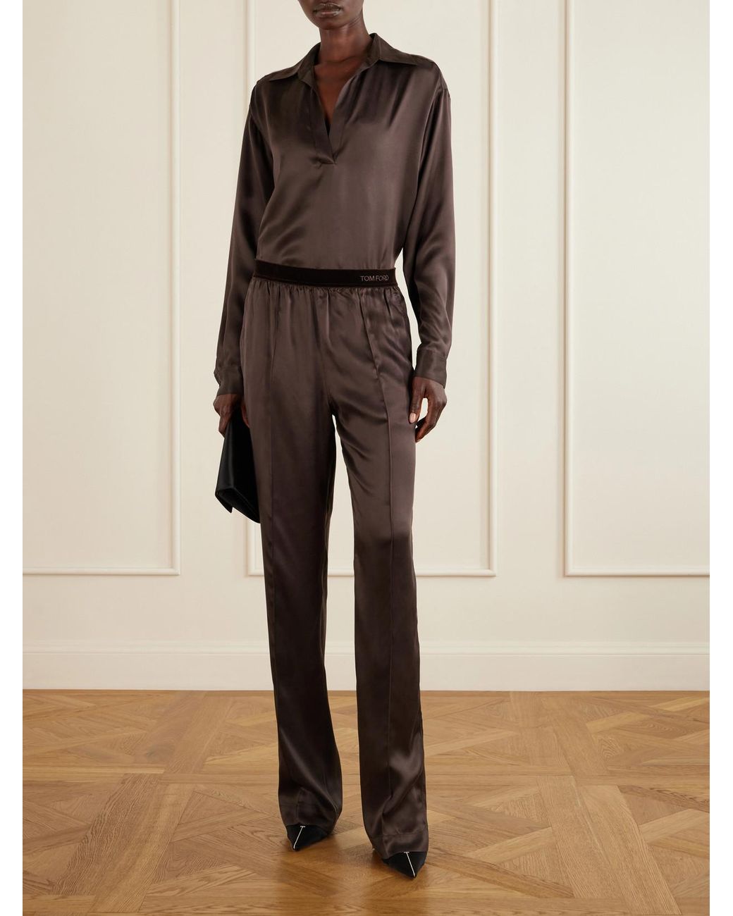 Tom Ford Brown Silk-Satin Blouse