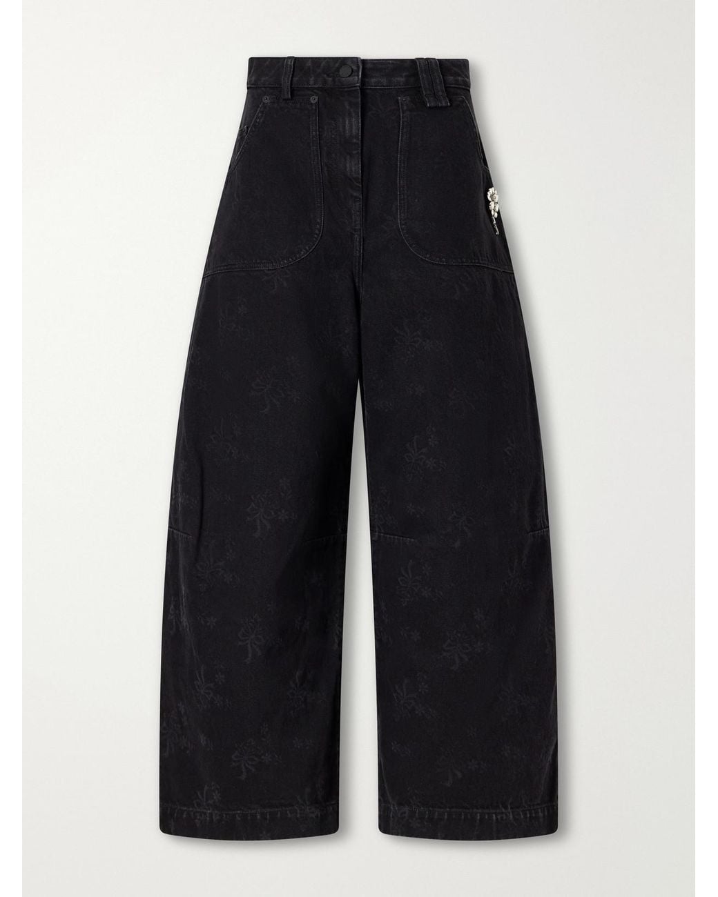 Simone Rocha Blue Embellished Floral-Print Mid-Rise Wide-Leg Jeans