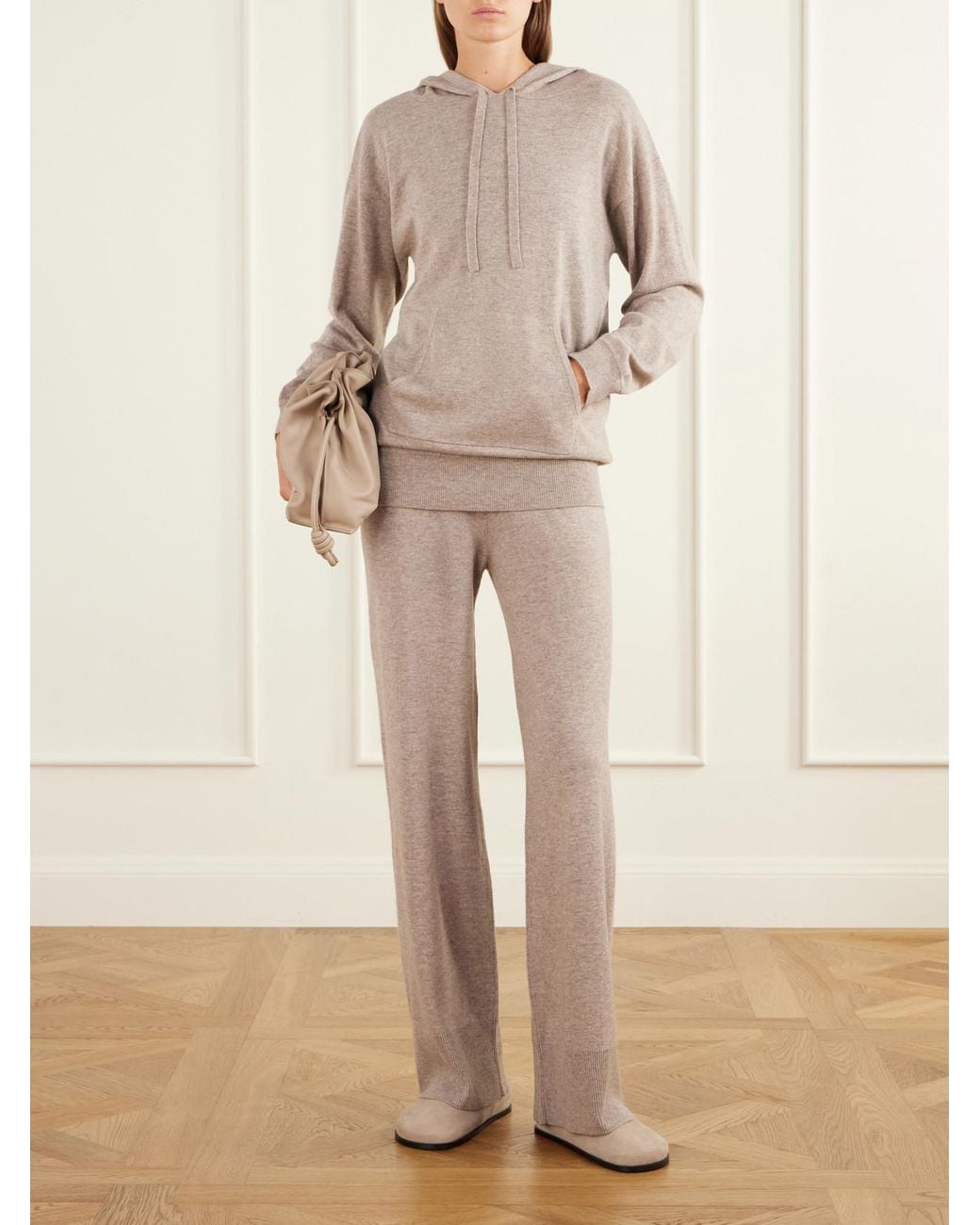 Allude Natural Striped Wool And Cashmere-Blend Hoodie And Wide-Leg Pants Set