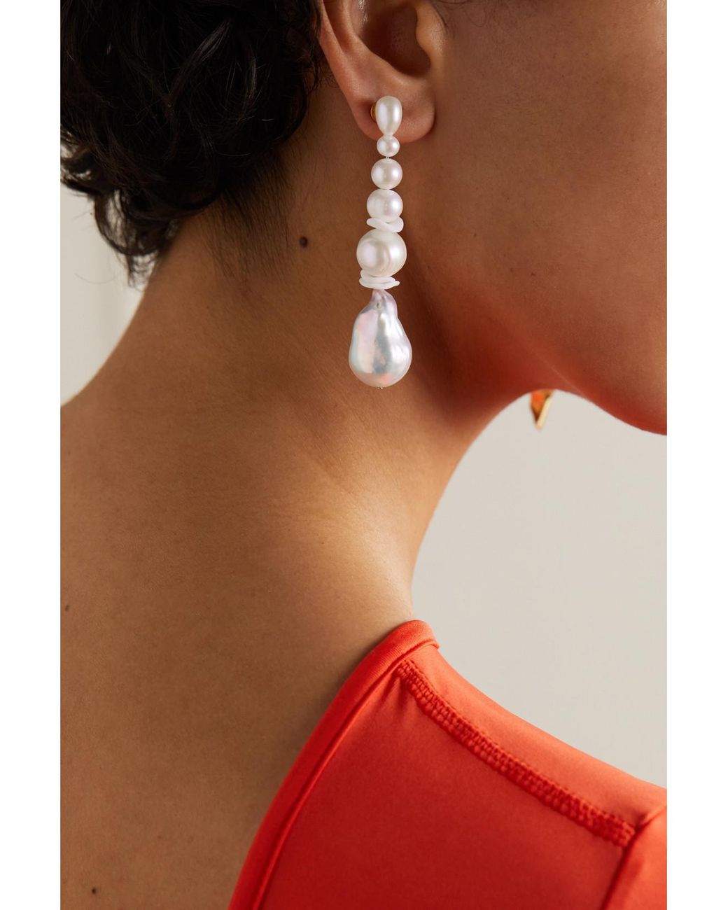 COMPLETEDWORKS White Crumple Vermeil, Pearl And Ceramic Earrings