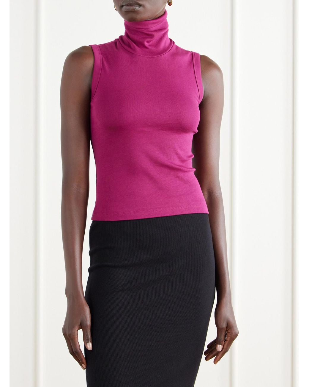 Flore Flore Pink Dinah Ribbed Organic Cotton-Jersey Turtleneck Tank