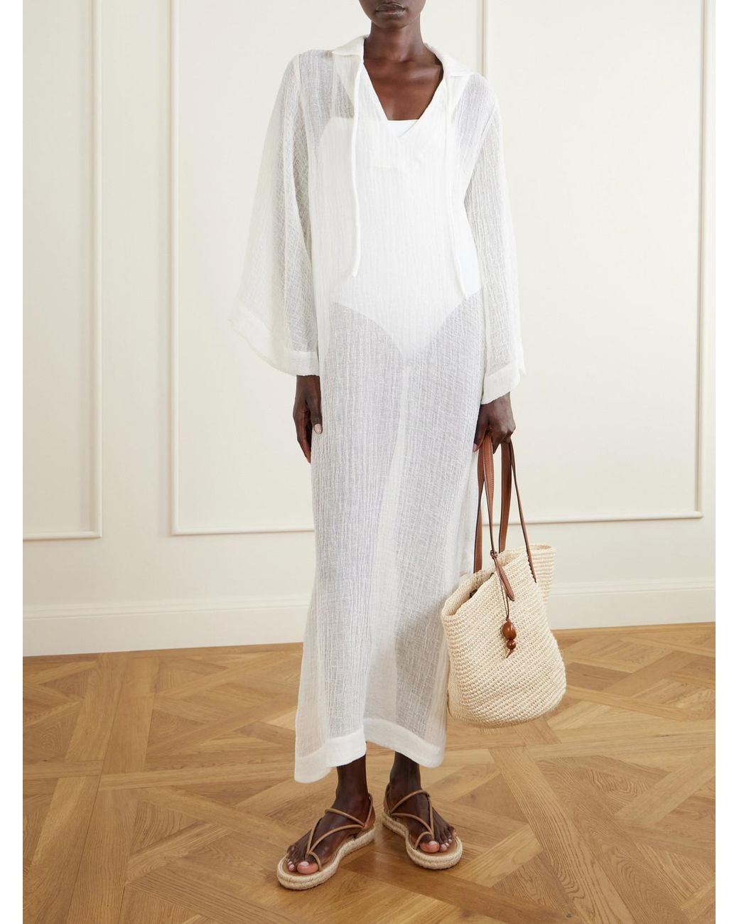 Lisa Marie Fernandez White Linen-Blend Coverup