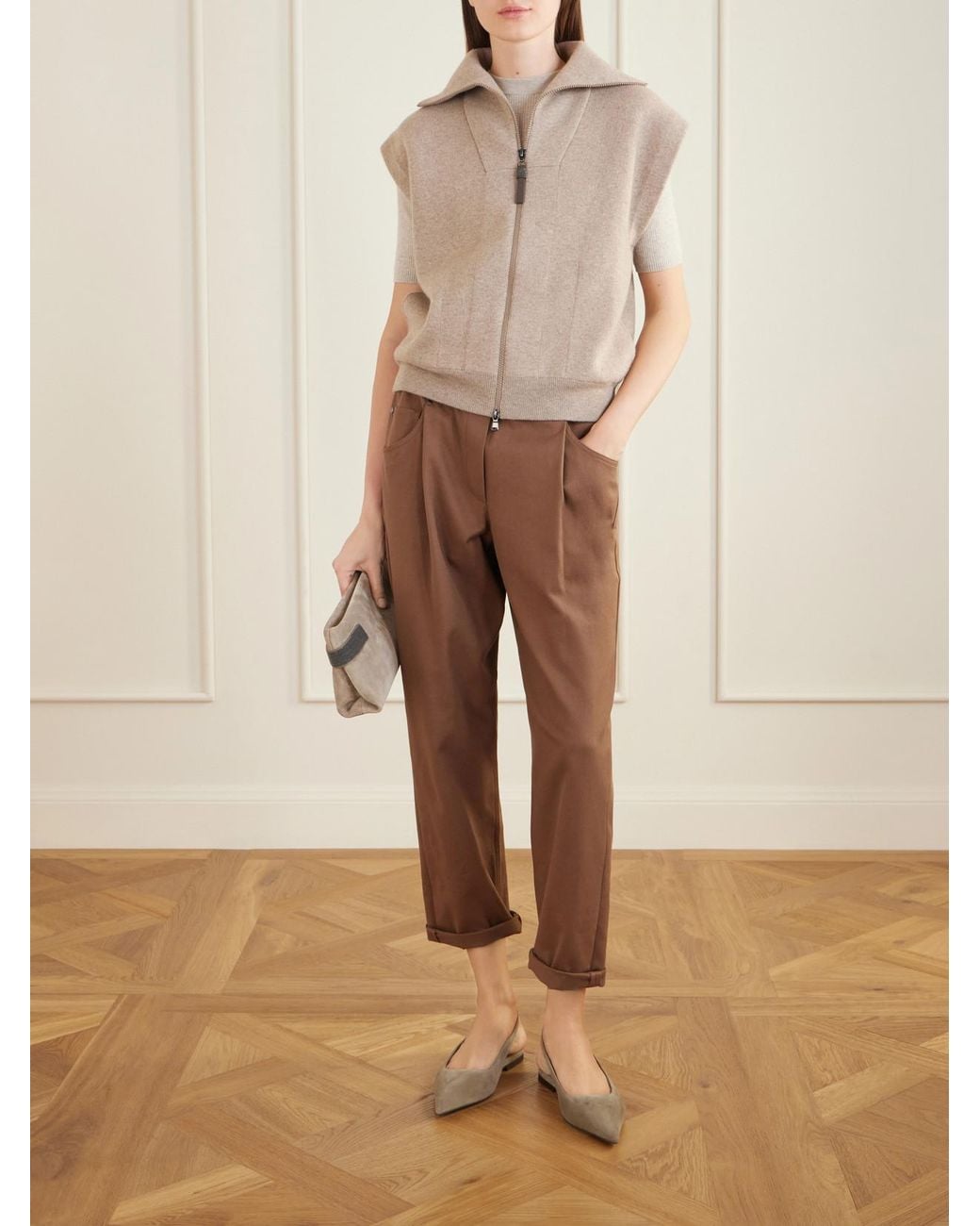 Brunello Cucinelli Brown Cotton-Blend Twill Straight-Leg Pants