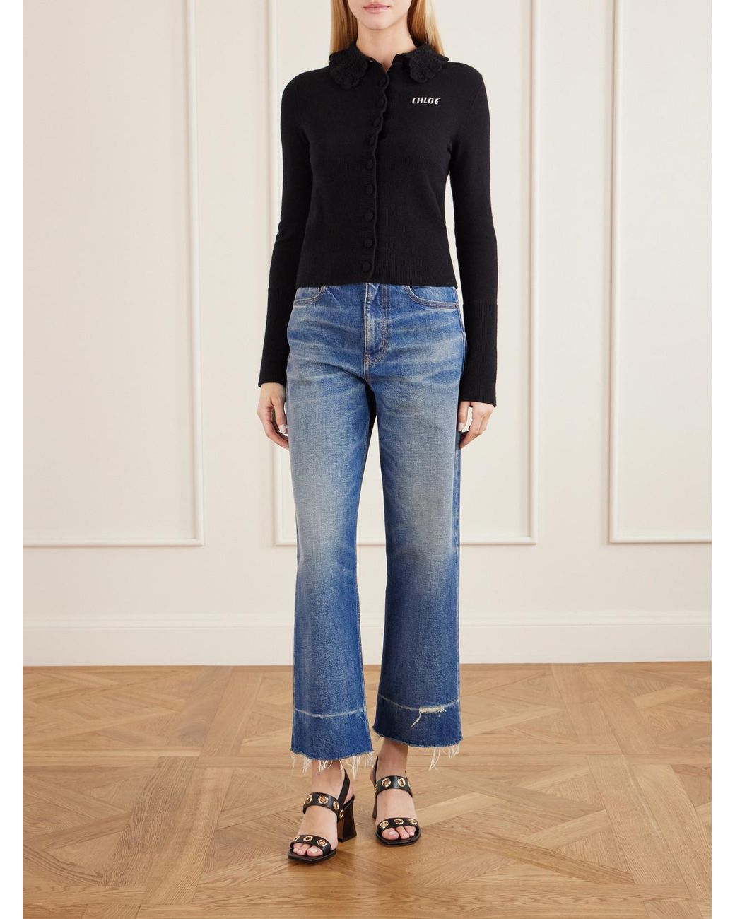 Chloé Black Embellished Leather Sandals