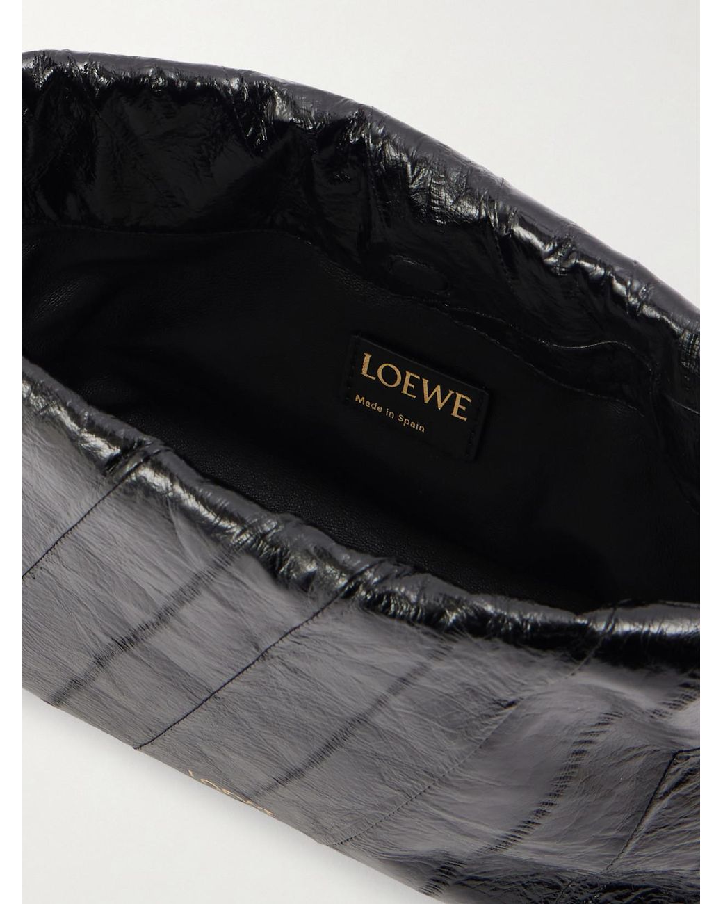 Loewe Black Flamenco Mini Leather-Trimmed Crinkled-Eel Clutch