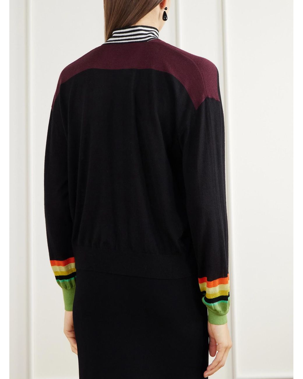 Christopher John Rogers Black Tie-Detailed Striped Wool And Silk-Blend Sweater