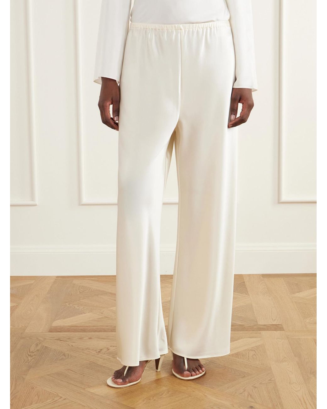 Almala White Bias Satin Wide-Leg Pants