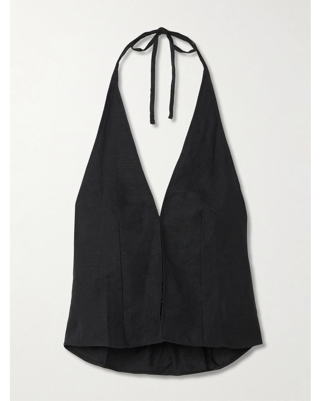 Deiji Studios Black Linen Halterneck Top