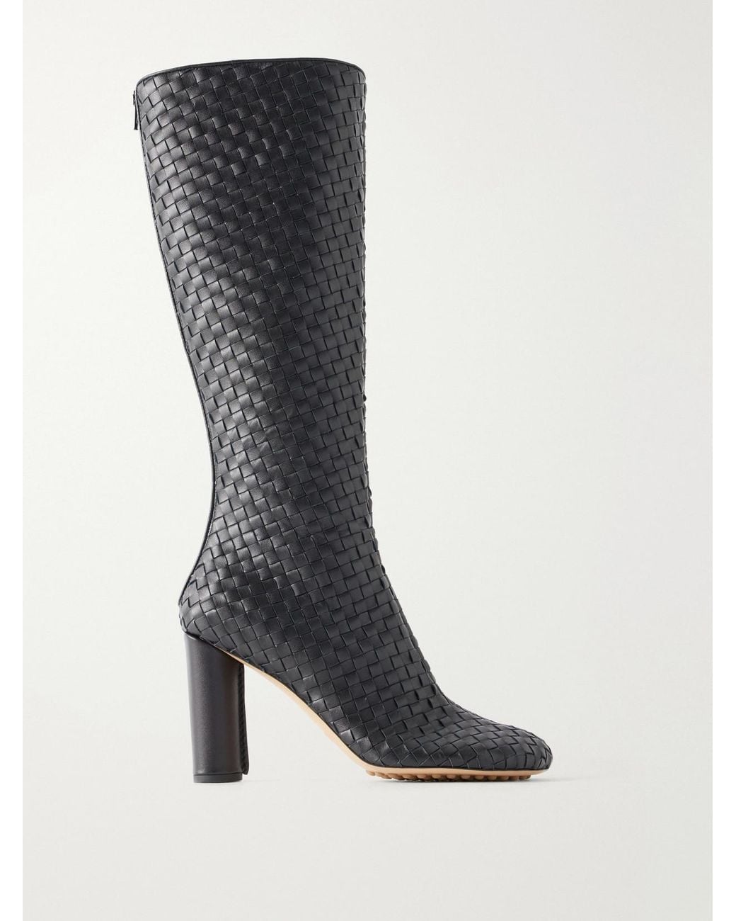 Bottega Veneta Black Cherry 90 Intrecciato Leather Knee Boots