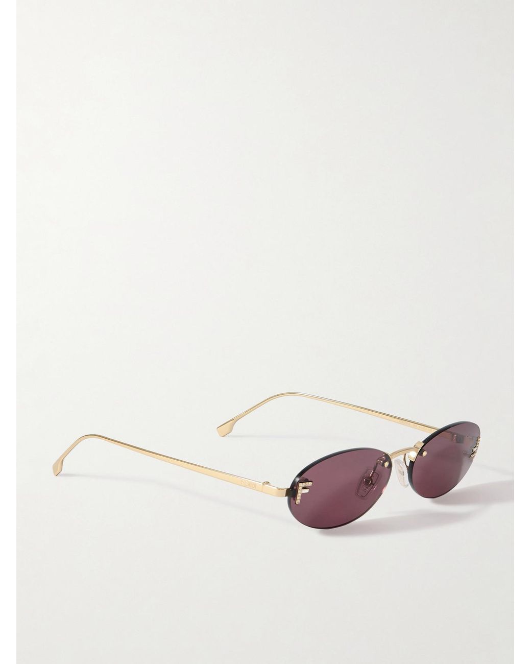 Fendi Purple Rimless Oval-Frame Crystal-Embellished-Tone Sunglasses