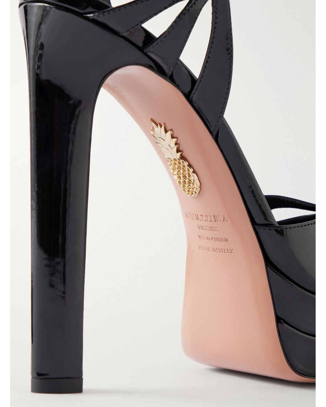 Aquazzura Black Moves 130 Patent-Leather Platform Sandals