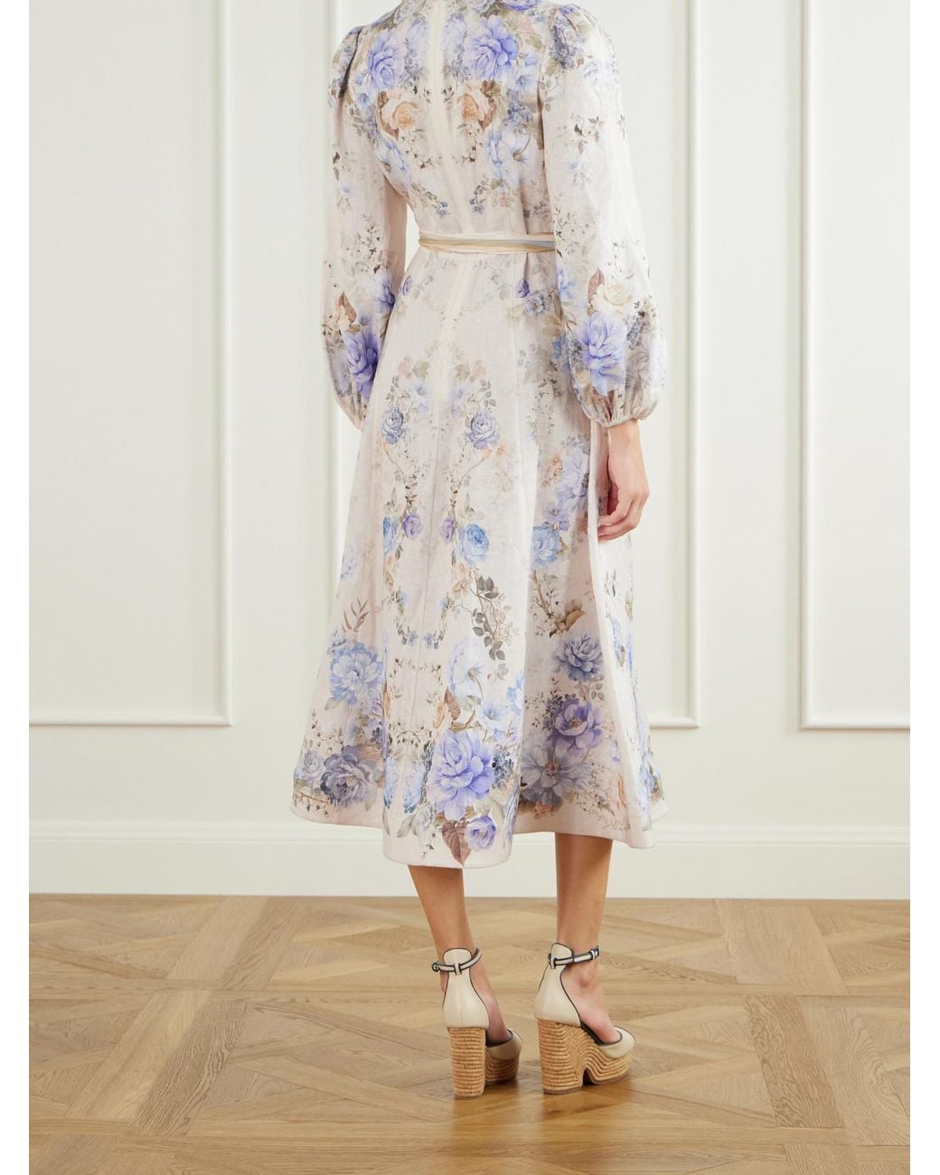 Zimmermann White Floral-Print Linen Midi Dress