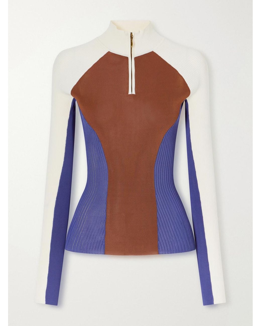 Zimmermann Blue Clash Ribbed Jersey Half-Zip Sweater