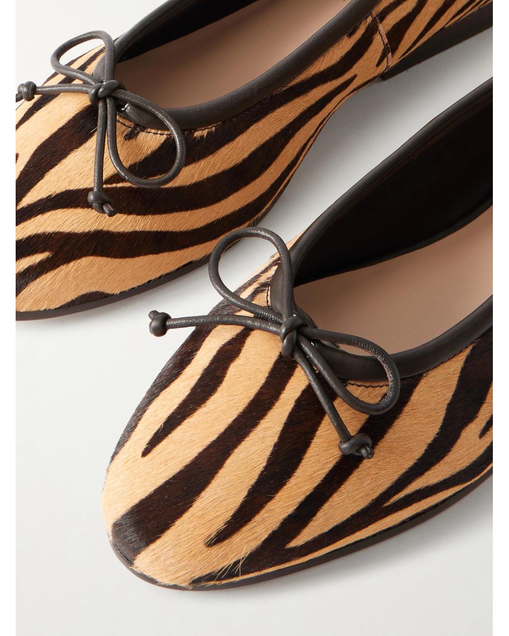 Loeffler Randall Multicolor Noelle Bow-Detailed Leather-Trimmed Zebra-Print Calf Hair Ballet Flats