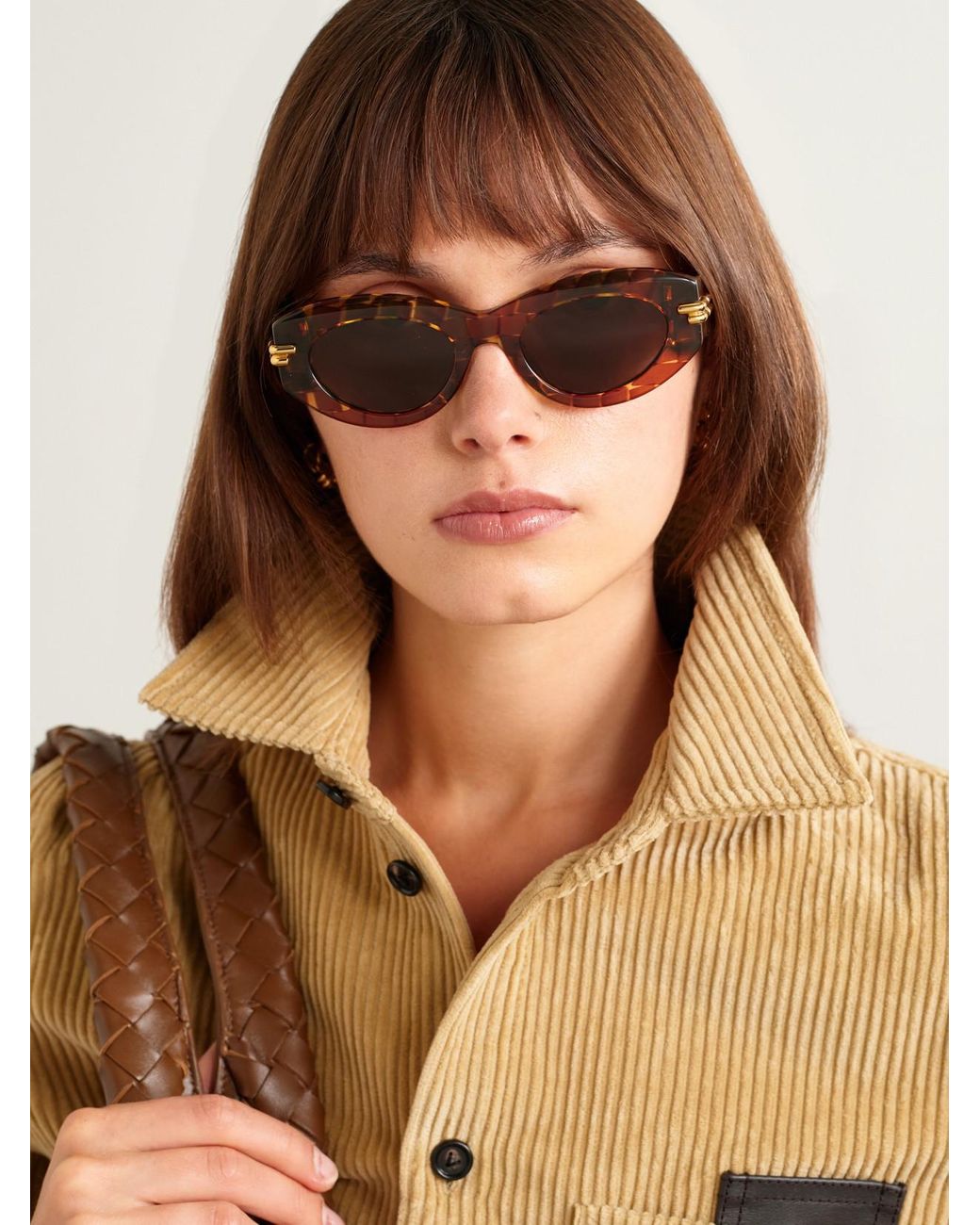Bottega Veneta Brown Oval-Frame Acetate Tortoiseshell Sunglasses
