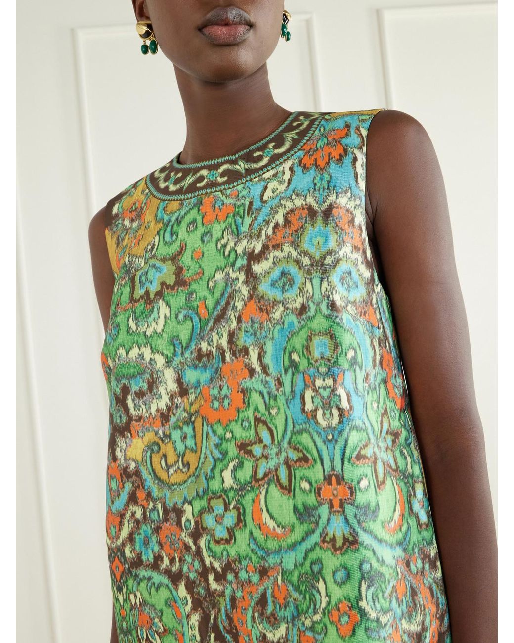 ALÉMAIS Green Charlotte Floral-Jacquard Satin Mini Dress