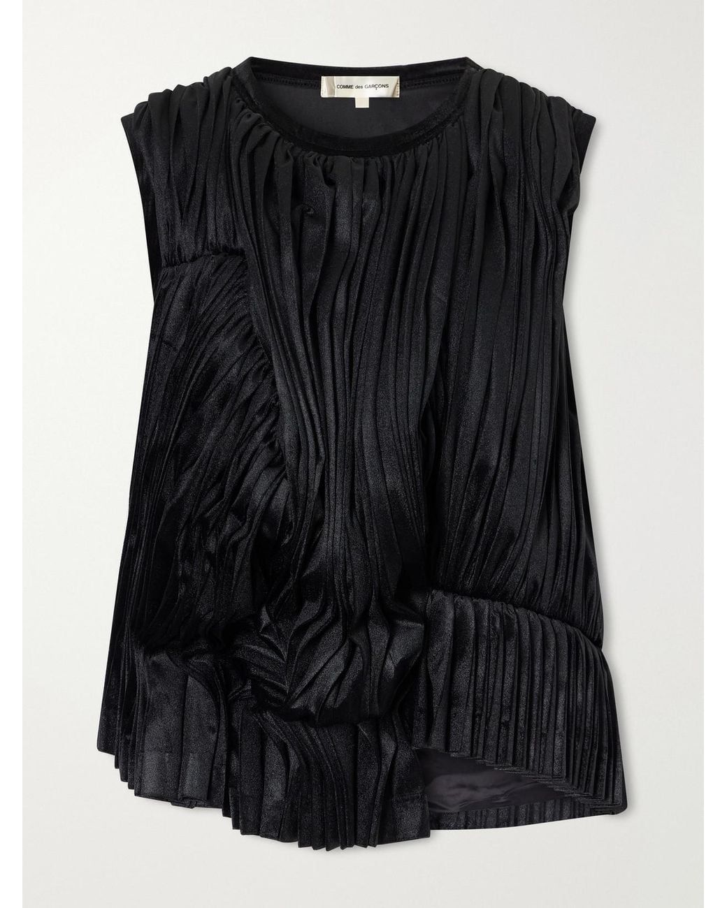 Comme des Garçons Black Asymmetric Pleated Draped Jersey-Velour Top