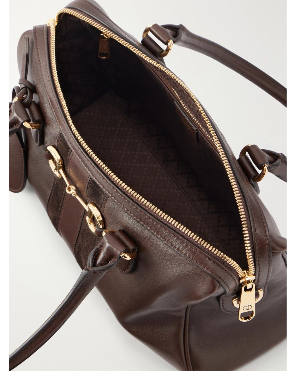 Gucci White Borsetto Suede-Trimmed Leather Shoulder Bag