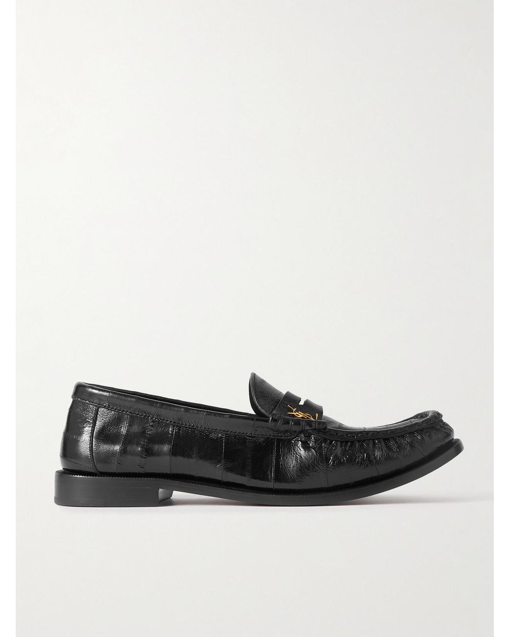 Saint Laurent Black Le Loafer Cassandre-Embellished Eel Loafers