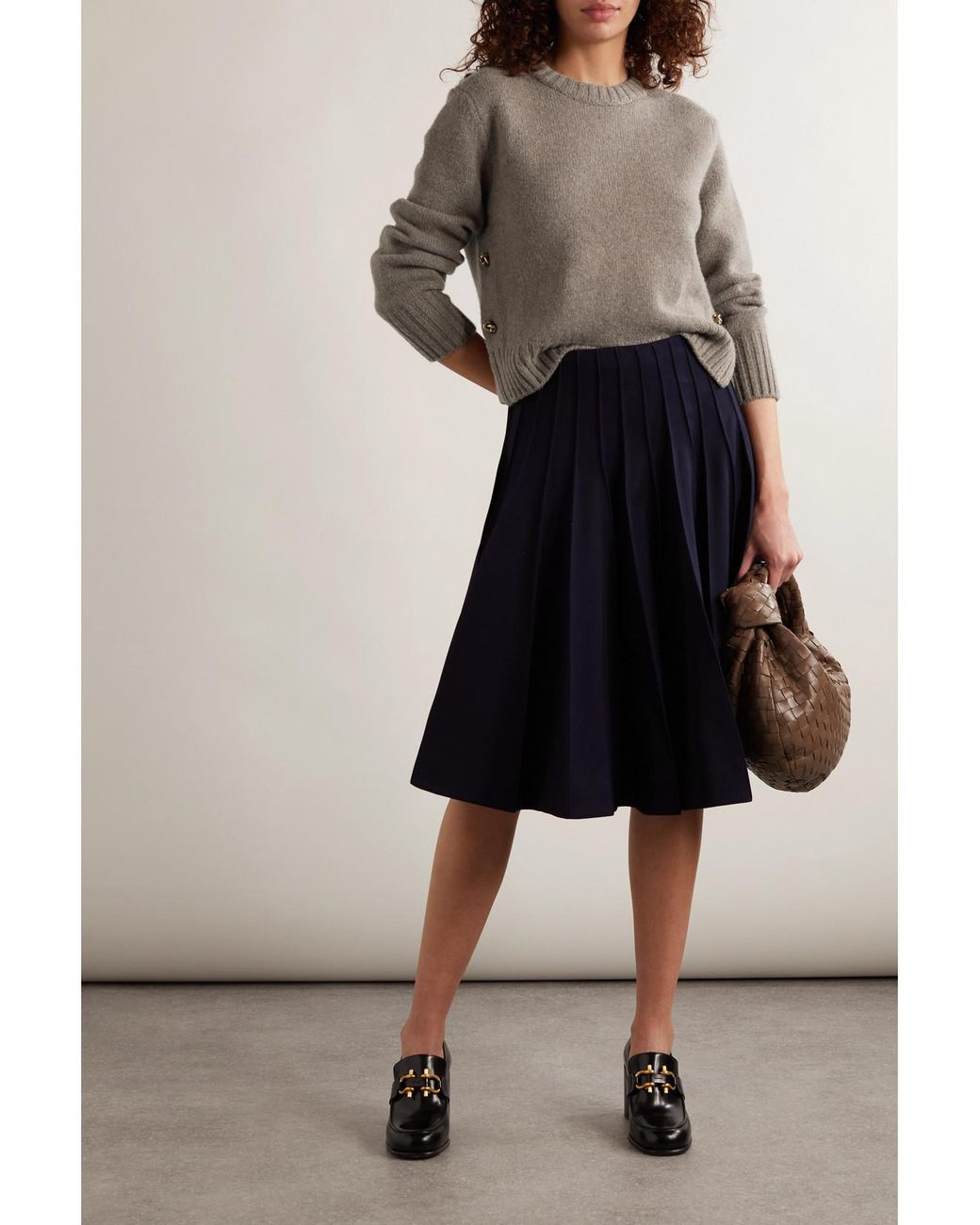 Bottega Veneta Natural Cropped Embellished Wool Sweater