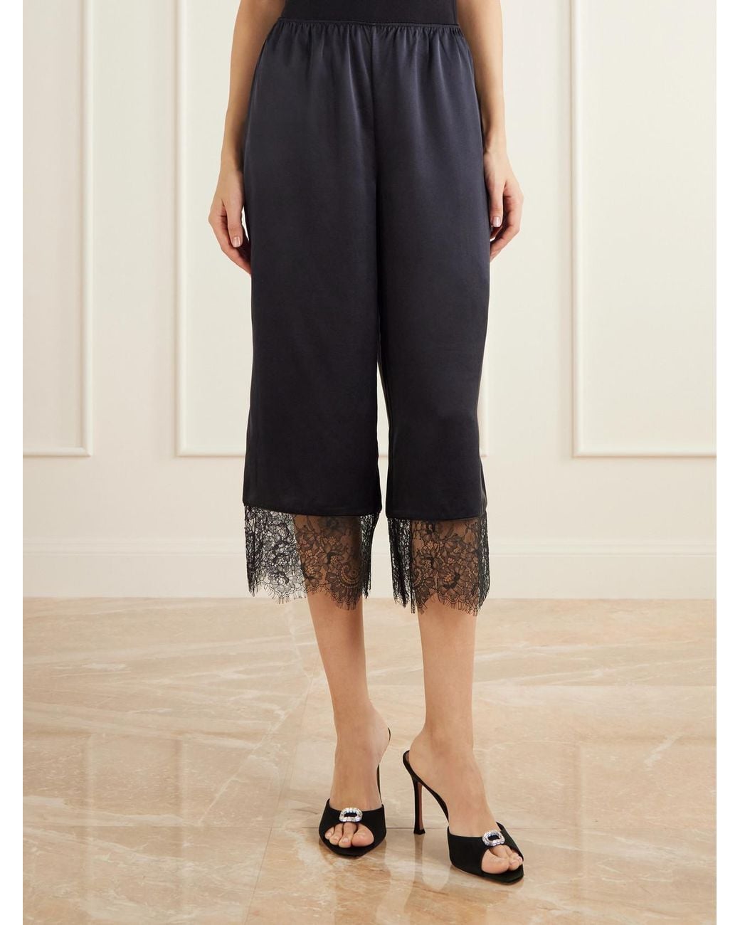 Posse Blue Blake Lace-Trimmed Silk-Satin Straight-Leg Pants