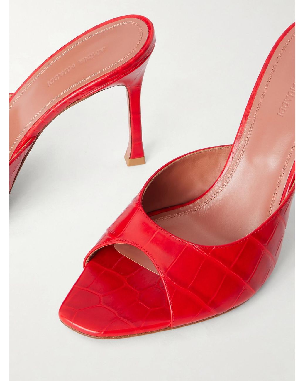 AMINA MUADDI Red Alexa 95 Croc-Effect Leather Mules