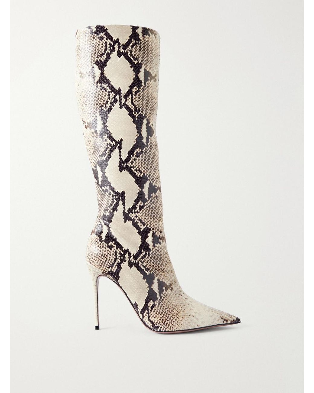 Paris Texas White Vera 105 Snake-Effect Leather Knee Boots
