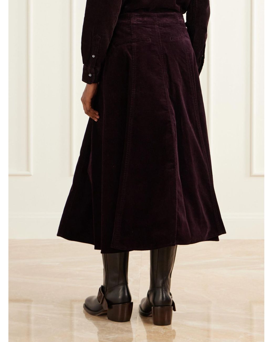 Polo Ralph Lauren Black Cotton-Corduroy Midi Skirt