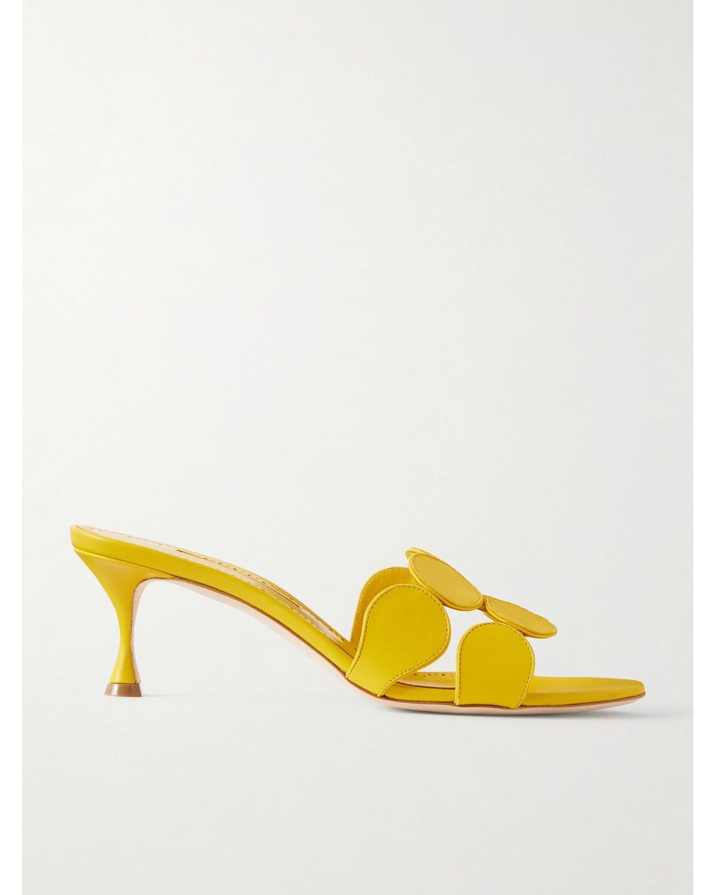 Manolo Blahnik Yellow Haribalmu 50 Leather Mules