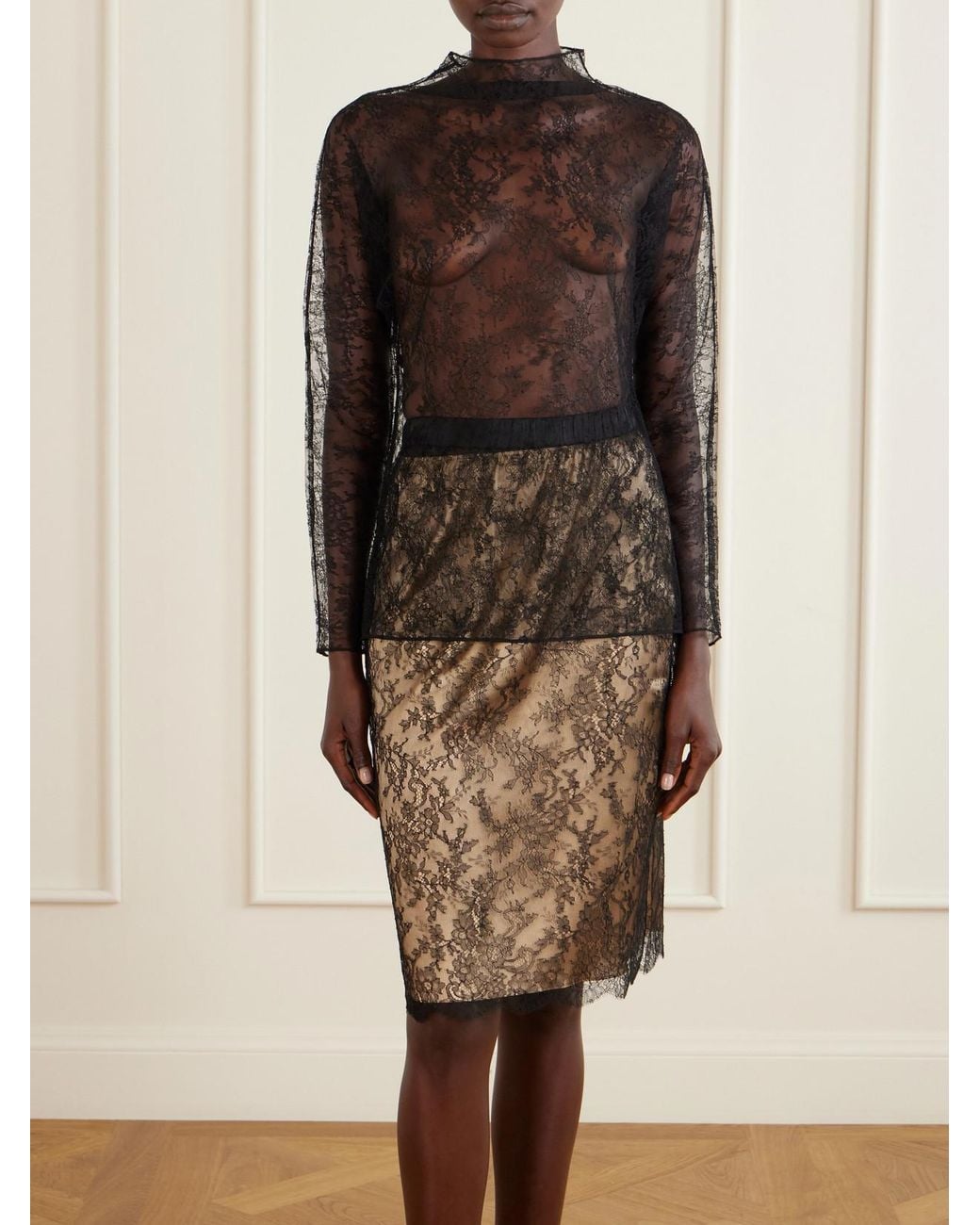 Carine Gilson Natural Straight Lace Midi Skirt