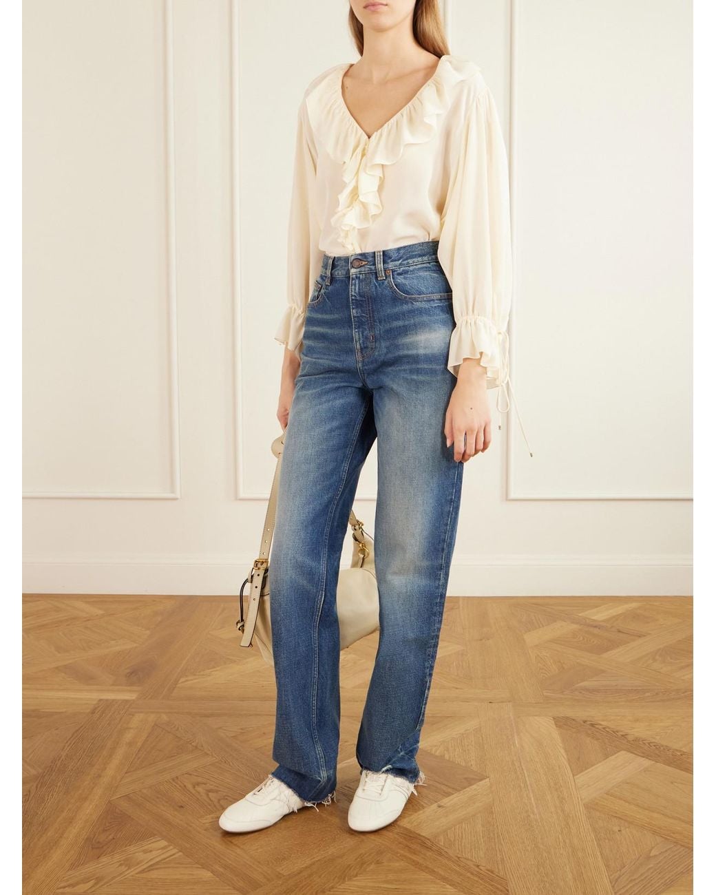 Chloé White Kick Textured-Leather Low-Top Sneakers
