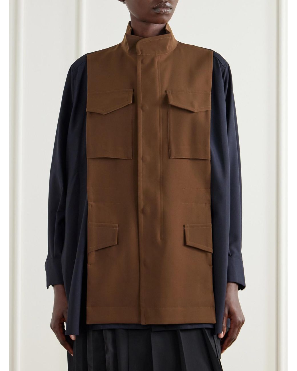 Sacai Brown Crepe-Trimmed Woven Shirt