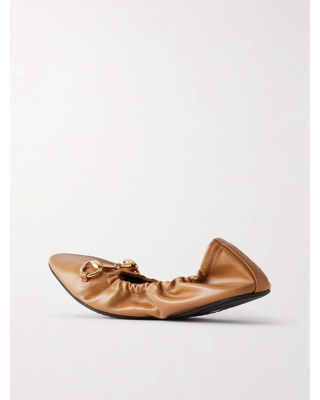Gucci Natural Prima Horsebit-Embellished Leather Ballet Flats
