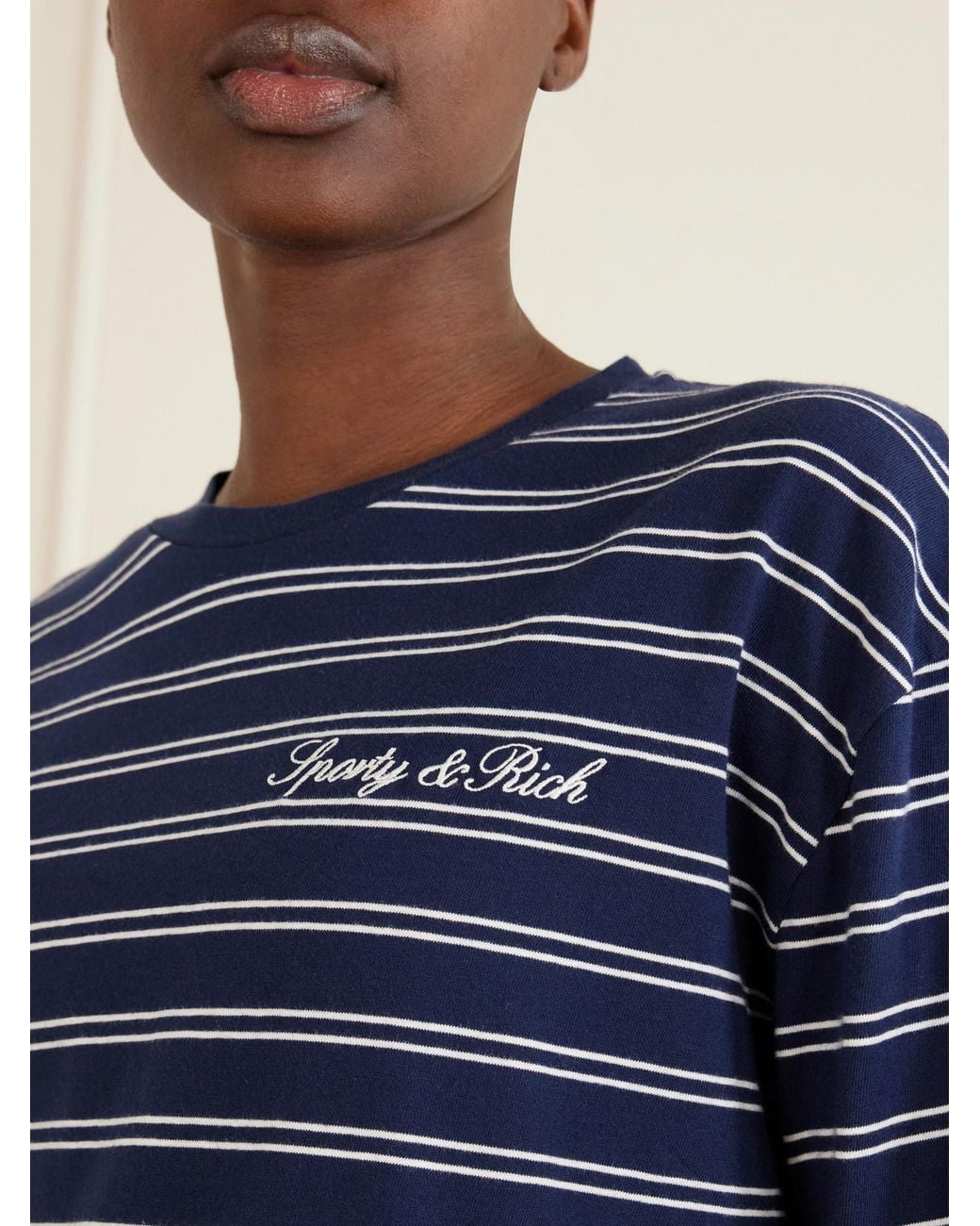 Sporty & Rich Blue Logo-Embroidered Striped Cotton-Jersey Long-Sleeve Top