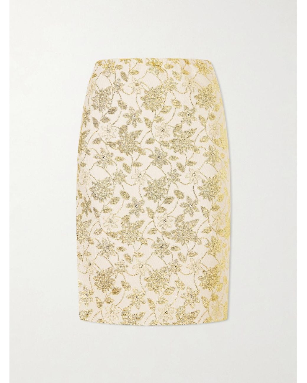 Saint Laurent Natural Floral-Brocade Midi Skirt