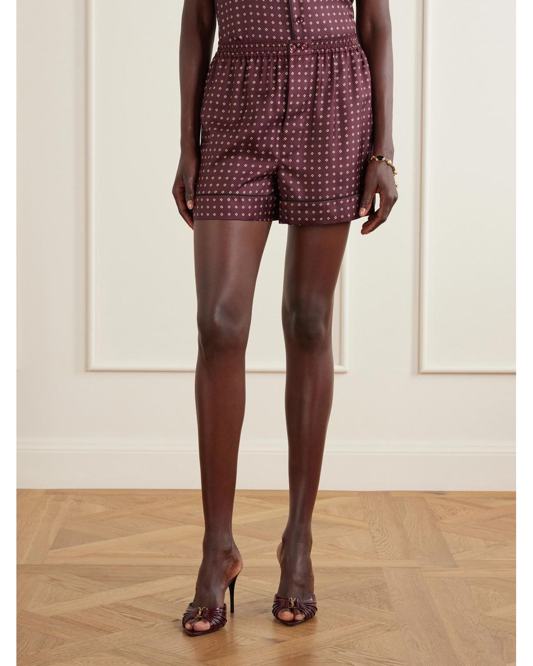 Saint Laurent Red Printed Silk-Twill Shorts