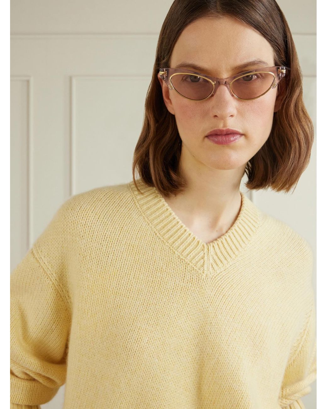 Bottega Veneta Natural Cat-Eye Acetate Sunglasses