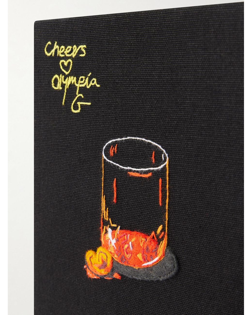 Olympia Le-Tan Black Negroni Appliquéd Embroidered Canvas Clutch