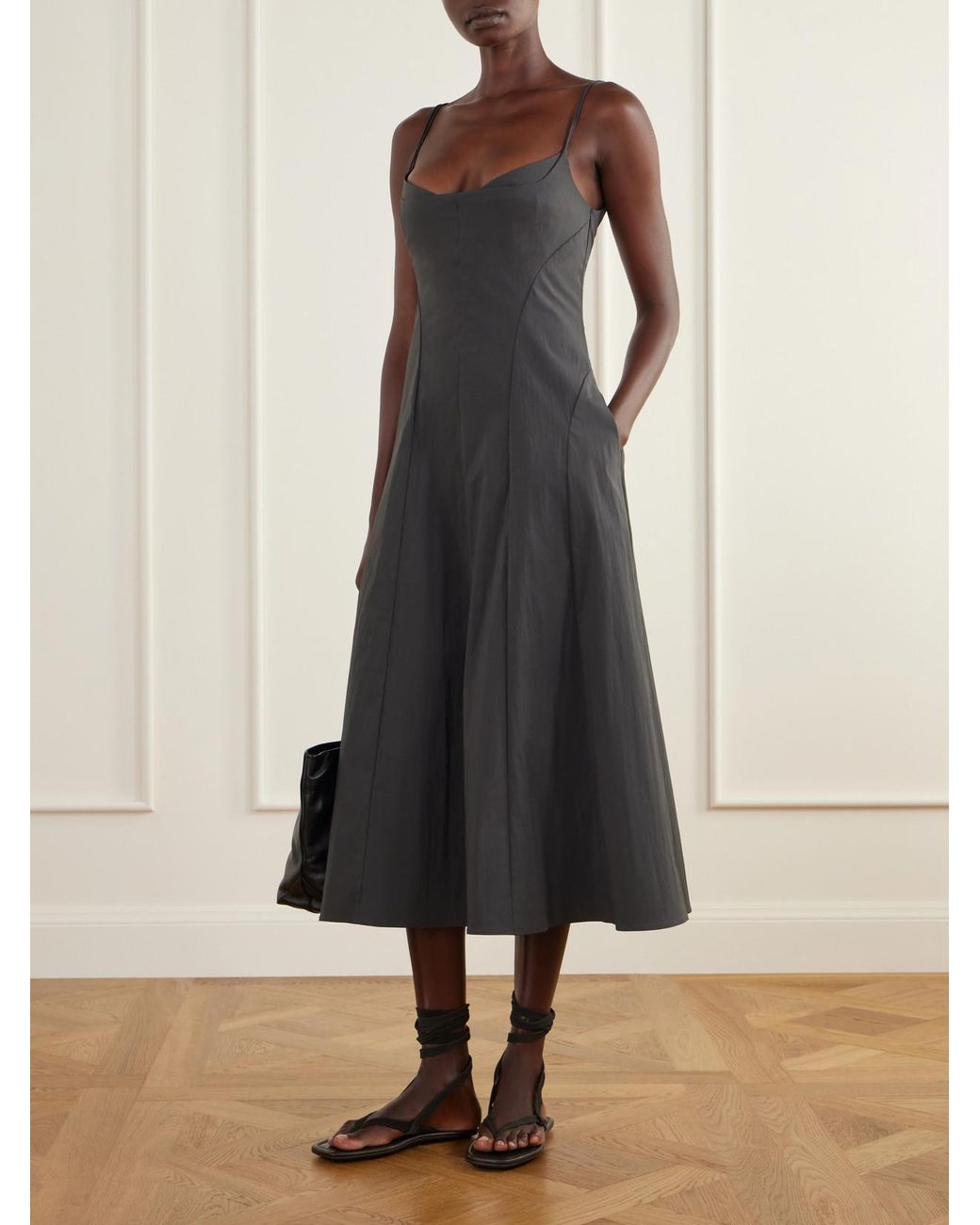 St. Agni Gray Paneled Shell Midi Dress