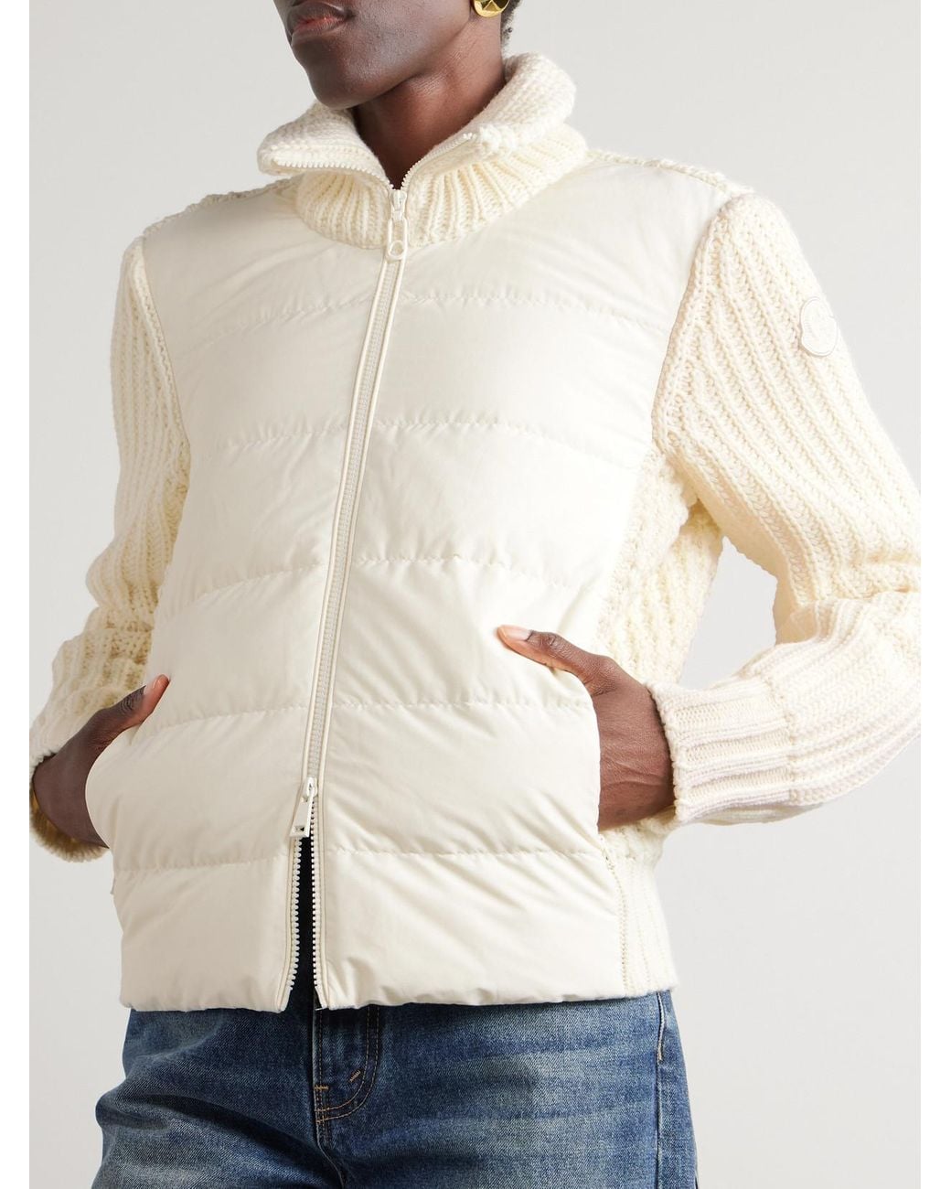 Moncler Natural Appliquéd Quilted Shell-Trimmed Wool And Cashmere-Blend Down Cardigan