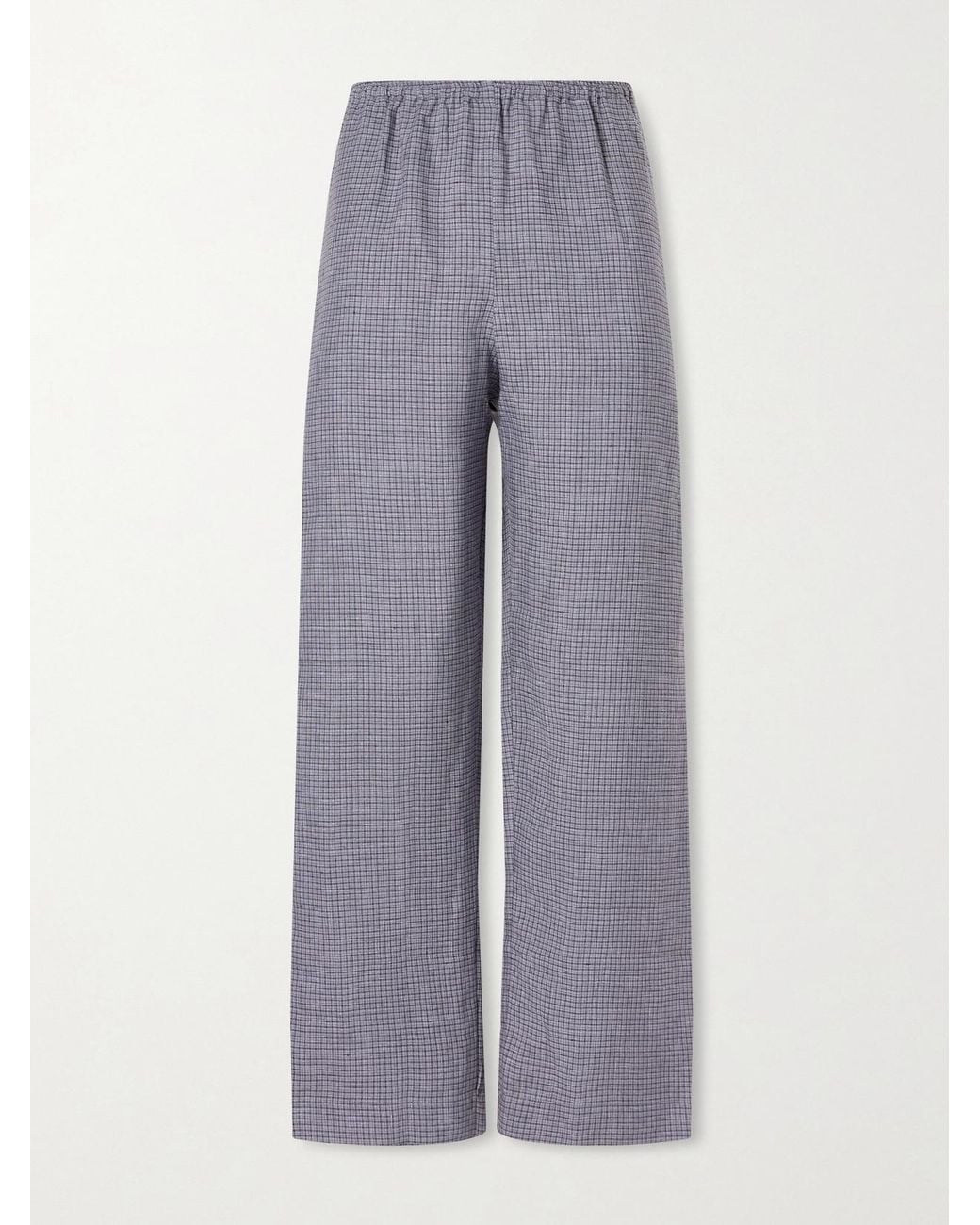 Deiji Studios Gray Ease Checked Linen Straight-Leg Pants