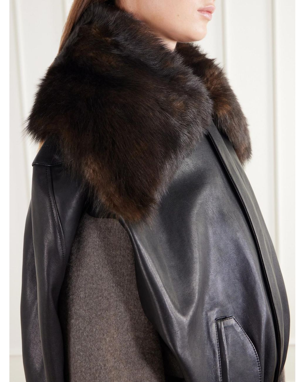Rabanne Black Shearling-Trimmed Leather Jacket