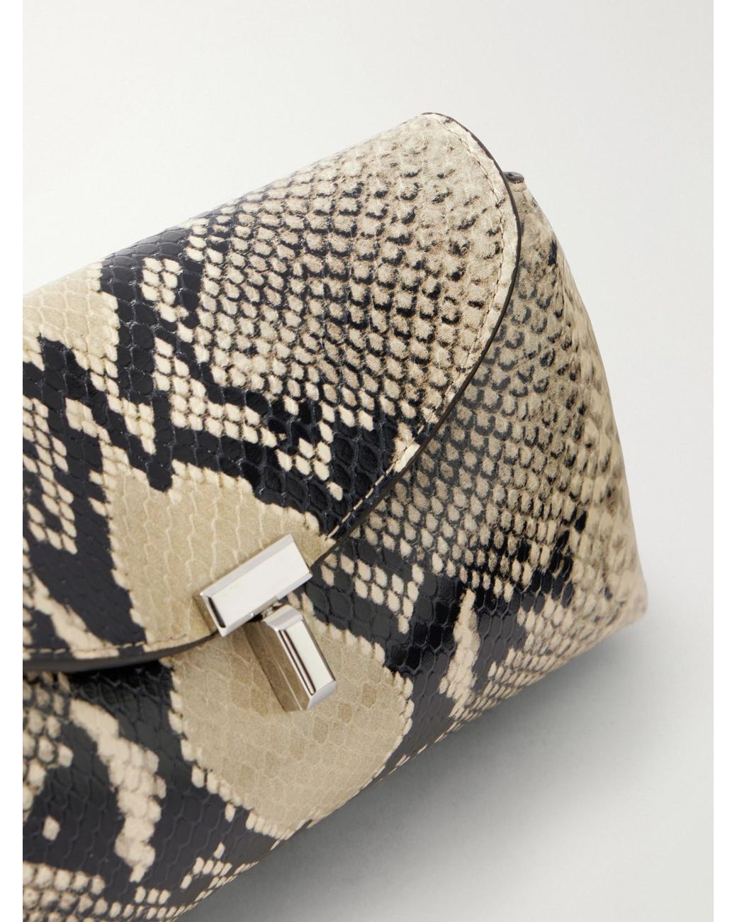Totême Natural T-Lock Mini Snake-Effect Leather Clutch